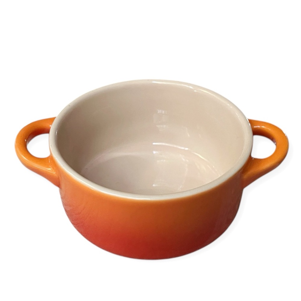 NWOT Le Creuset Stoneware Mini Round Cocotte in the "Flame" Orange
